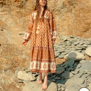 NAKED GENERATION - MIDI 'IRIS' DRESS-BLOCK PRINT - SLOW FASHION- UK XLARGE